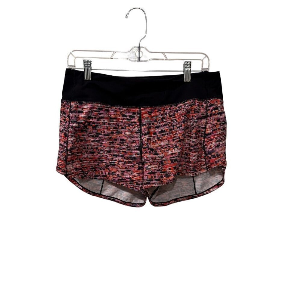 Lululemon Womens Speed Up Shorts Red/Black Patterned Size 8 Swift Ultra Fab